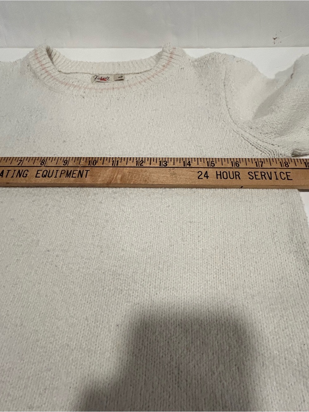 Faherty Serene Tipped Organic Cotton Knit Crew Neck Sweater Ivory/Pink - Medium - Picture 8 of 9